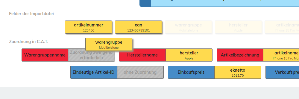 Artikeldaten zuordnen