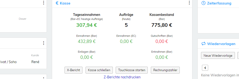 Sehen Sie den aktuellen Kassenstand auf dem Dashboard des C.A.T.