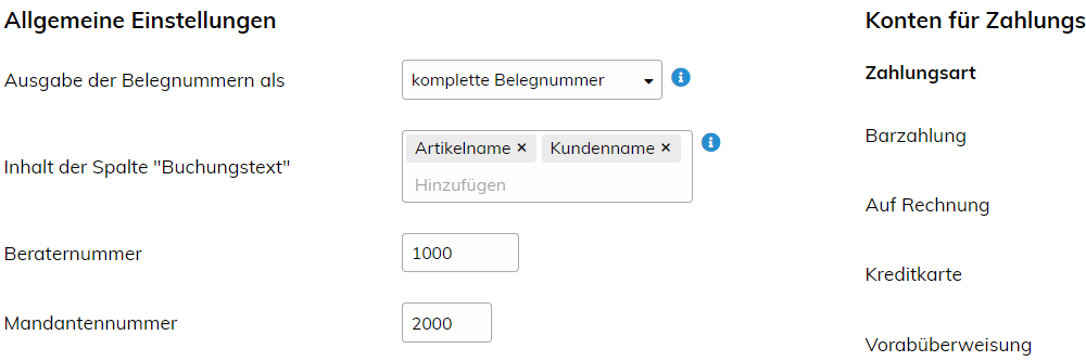 Buchungsstapel-Export zu DATEV