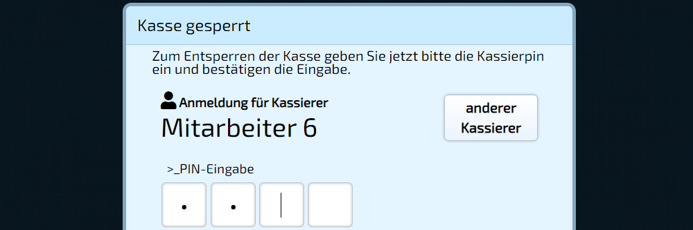 Schnellsperrung der Kasse mit individueller Pin
