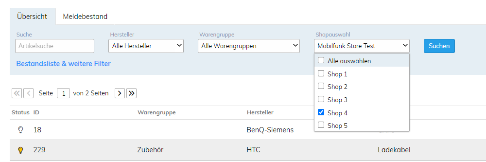 Lagerübersichten für einen oder mehrere Shops gleichzeitig