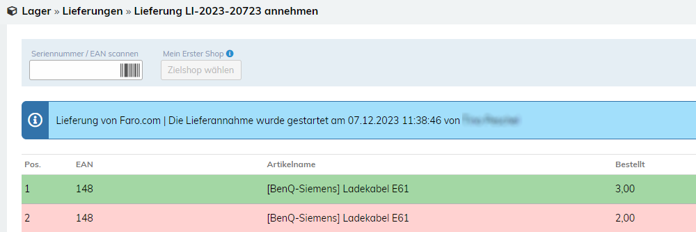 Annahme von Lieferungen
