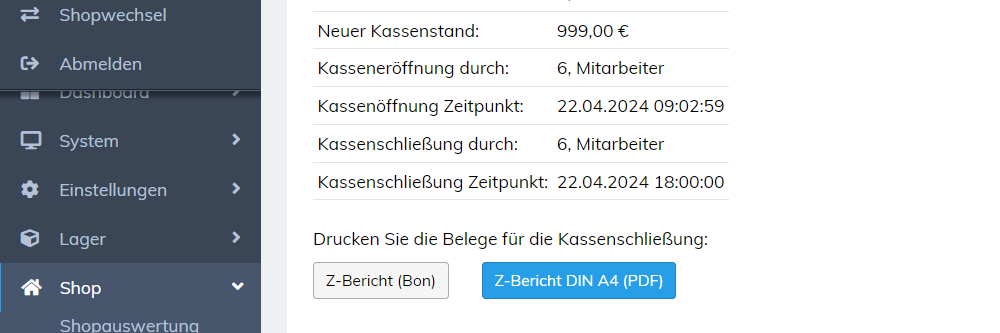 Tagesabschlüsse der Kasse können einfach gezogen werden