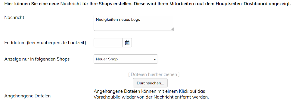 Nachrichten auf Dashboard