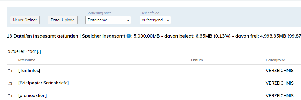 Überblick zentrales Dateiarchiv