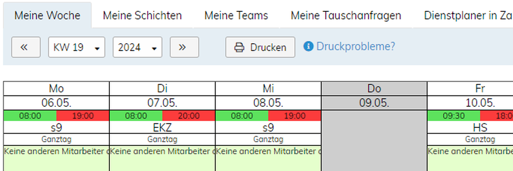 Mitarbeiter-Ansicht des Dienstplaners