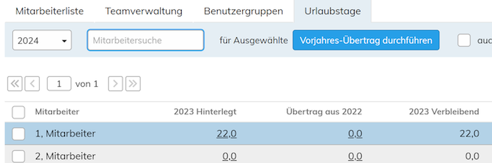 Interface Urlaub übertragen