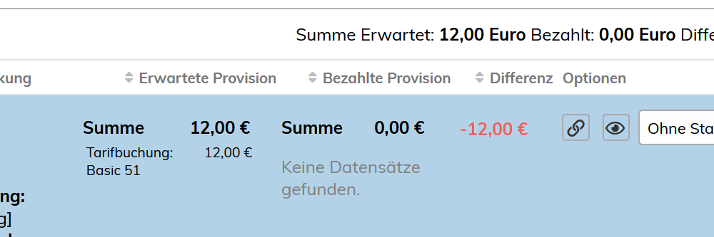 Abgleich von errechneter Provision mit gezahlter Provision