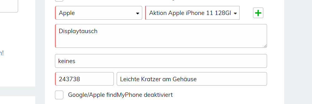 Reparatur erfassen
