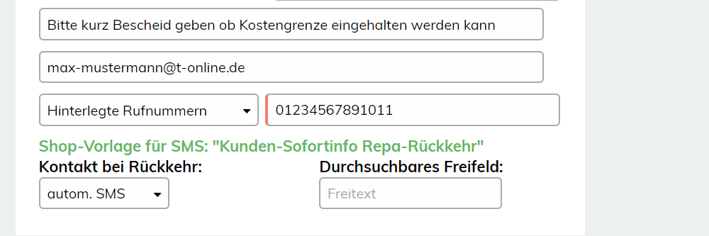 SMS-Info bei Reparaturabschluss