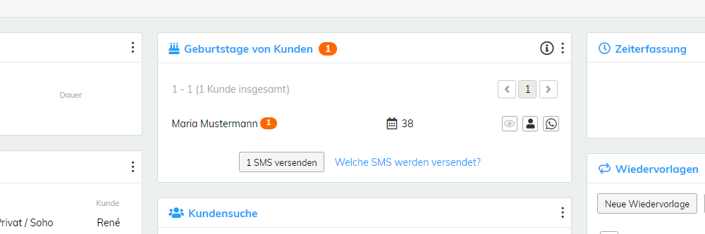 Dashboard-Gadget Kundengeburtstage