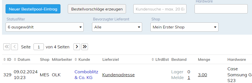 Kundenbestellung