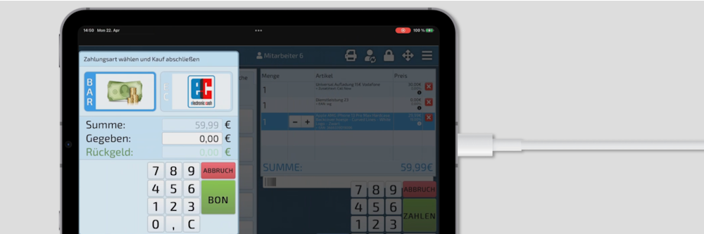 Interface der C.A.T.-Kasse auf dem IPad